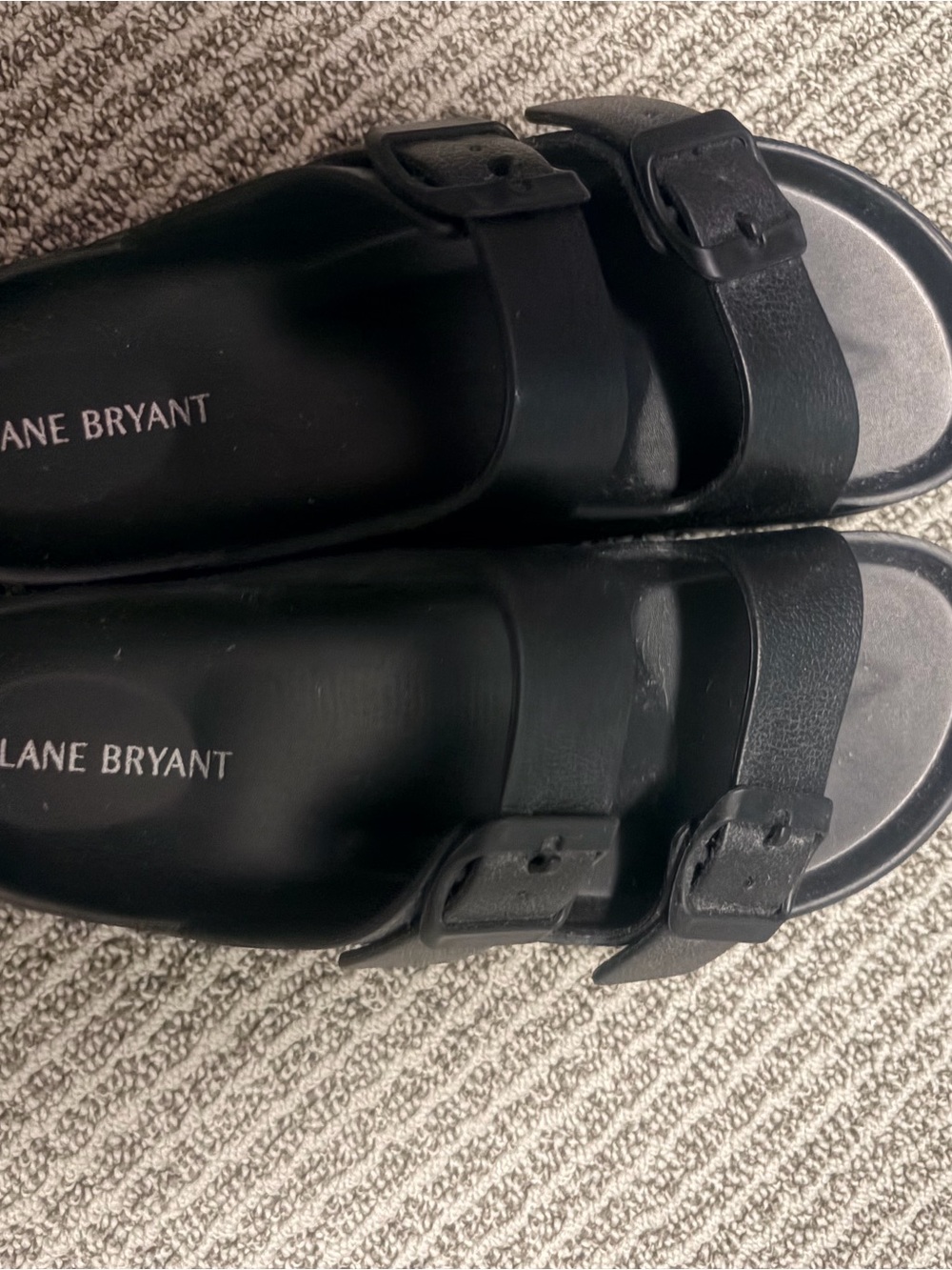 Lane Bryant Black Double-Buckle Slide Sandals with Adjustable Straps